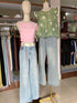 Women Rib Drawn-String Wide Leg Jeans